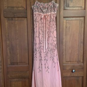 Pink beaded prom dress by Sheila yen